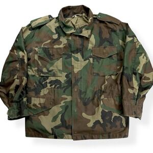 Vintage US Army M65 Field Jacket Men's Large‎ Woodland Camo Cold Weather 80s